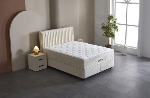 ARDEN buklé szövetes ágyneműtartós ágy SZETT matraccal 160*200