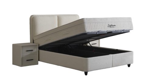 UNIQUE buklé szövetes ágyneműtartós ágy SZETT matraccal 140*200