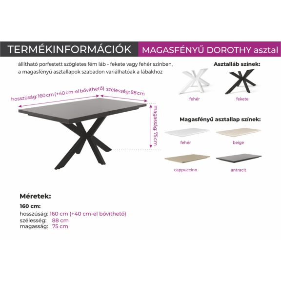KAMIL szék magasfényű DOROTHY asztallal - étkezőganitúra