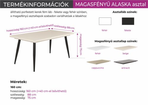 DEXTER buklé szövetes szék  ALASKA magasfényű étkezőasztallal  - étkezőgarnitúra