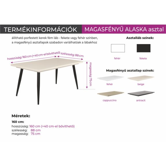 DELUXE étkezőszék ALASKA  magasfényű asztallal - étkezőgarnitúra
