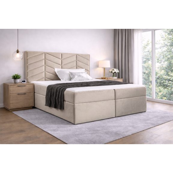 ST6 kárpitozott világosbézs boxspring ágy 200*200
