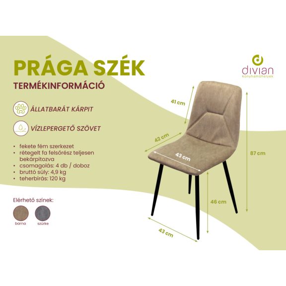 Prága barna szék állatbarát, vízlepergető szövettel