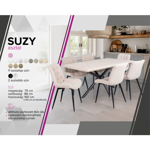 SUZY  bővíthető étkezőasztal több színben