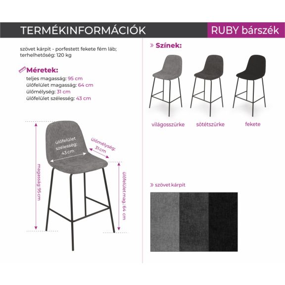 RUBY sötétszürke bárszék