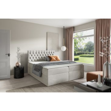 TYP 58 kárpitozott szürkés-bézses boxspring ágy 140*200