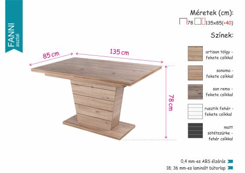 Fanni étkezőasztal Berta  székkel  - étkezőgarnitúra