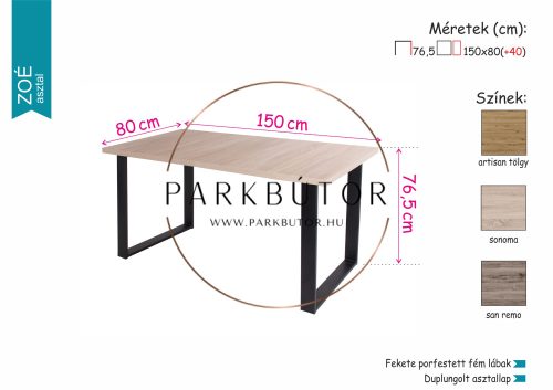 Zoé  étkezőasztal Aspen székkel  - étkezőgarnitúra