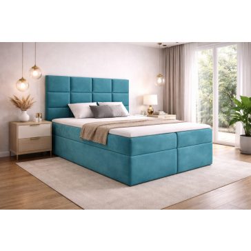 TYP 57 azúrkék kárpitozott  boxspring ágy 140*200