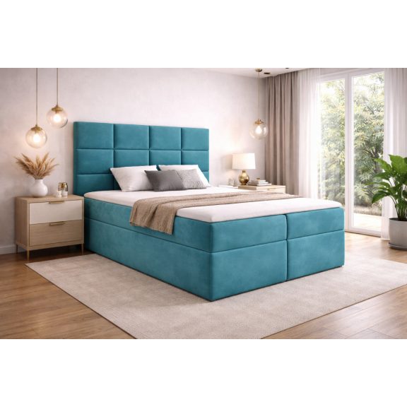 TYP 57 azúrkék kárpitozott  boxspring ágy 140*200
