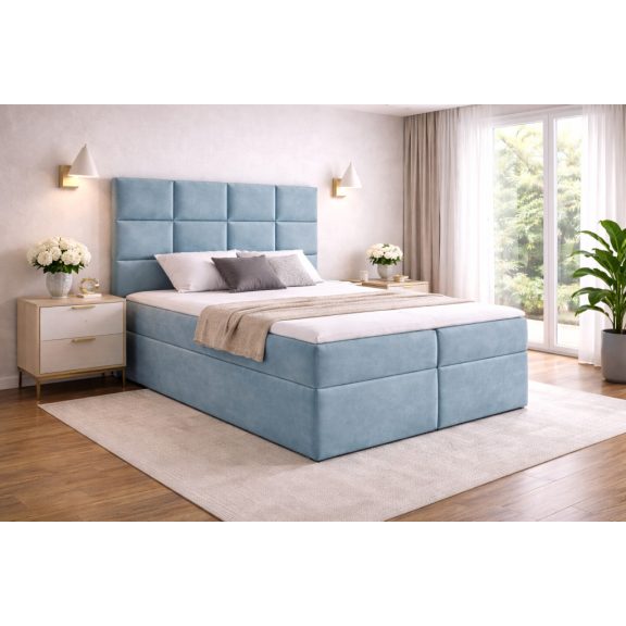 TYP 57 világoskék kárpitozott boxspring ágy 140*200