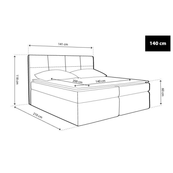 TYP 57 világoskék kárpitozott boxspring ágy 140*200