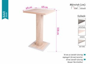 BAR canterbury kisméretű étkezőasztal fém élvédős lábbal
