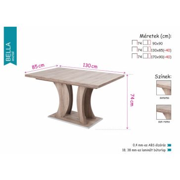   BELLA san remo ívelt lábú étkezőasztal 170-es  méretben
