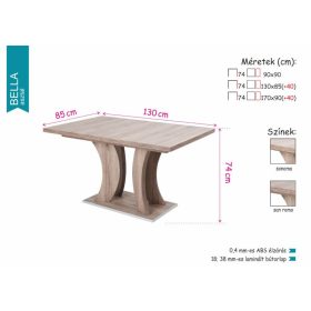 BELLA sonoma ívelt lábú étkezőasztal 130-as méretben