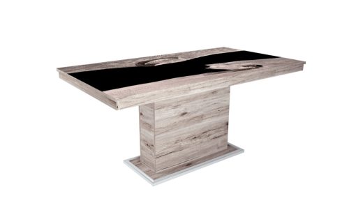 FLÓRA PLUSZ san remo bővíthető epoxy étkezőasztal festett üveglappal (san remo- fekete betéttel) 2 méretben