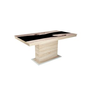   FLÓRA PLUSZ sonoma bővíthető epoxy étkezőasztal festett üveglappal (sonoma- fekete betéttel) 2 méretben