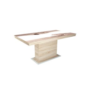   FLÓRA PLUSZ sonoma bővíthető epoxy étkezőasztal festett üveglappal (sonoma- fehér betéttel) 2 méretben