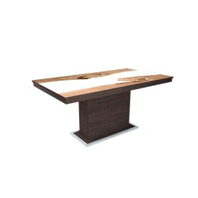   FLÓRA PLUSZ wenge bővíthető epoxy étkezőasztal festett üveglappal (aristan tölgy - fehér betéttel)