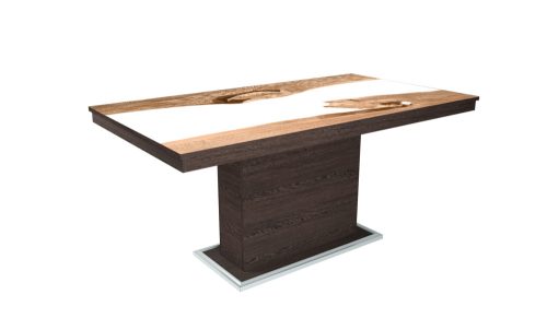 FLÓRA PLUSZ wenge bővíthető epoxy étkezőasztal festett üveglappal (aristan tölgy - fehér betéttel)