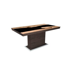   FLÓRA PLUSZ wenge bővíthető epoxy étkezőasztal festett üveglappal (aristan tölgy - fekete betéttel)