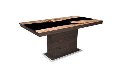 FLÓRA PLUSZ wenge bővíthető epoxy étkezőasztal festett üveglappal (aristan tölgy - fekete betéttel)
