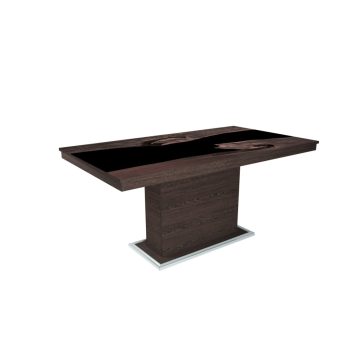   FLÓRA PLUSZ wenge bővíthető epoxy étkezőasztal festett üveglappal (iszap tölgy - fekete betéttel)