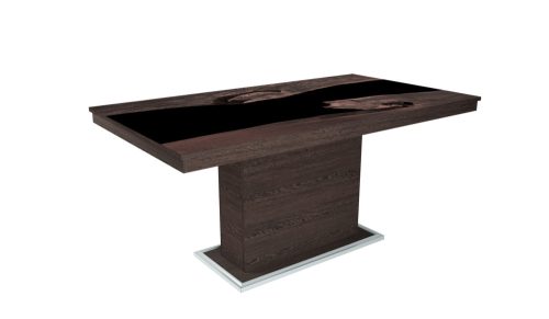 FLÓRA PLUSZ wenge bővíthető epoxy étkezőasztal festett üveglappal (iszap tölgy - fekete betéttel)