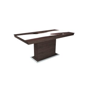   FLÓRA PLUSZ wenge bővíthető epoxy étkezőasztal festett üveglappal (iszap tölgy - fehérbetéttel)