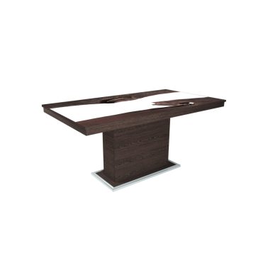   FLÓRA PLUSZ wenge bővíthető epoxy étkezőasztal festett üveglappal (iszap tölgy - fehérbetéttel)