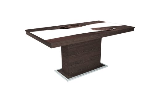 FLÓRA PLUSZ wenge bővíthető epoxy étkezőasztal festett üveglappal (iszap tölgy - fehérbetéttel)