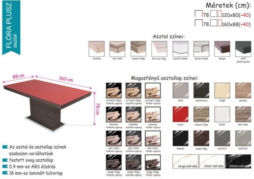 FLÓRA PLUSZ wenge bővíthető epoxy étkezőasztal festett üveglappal (iszap tölgy - fehérbetéttel)