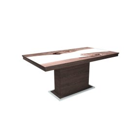   FLÓRA PLUSZ wenge bővíthető epoxy étkezőasztal festett üveglappal (san remo - fehér betéttel)