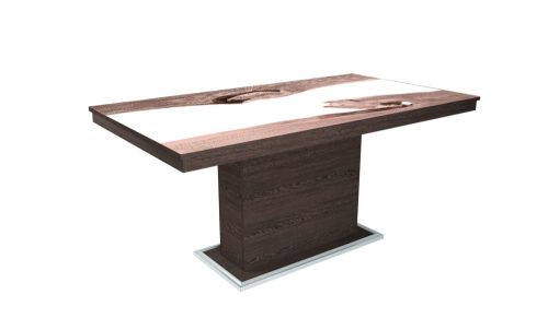 FLÓRA PLUSZ wenge bővíthető epoxy étkezőasztal festett üveglappal (san remo - fehér betéttel)