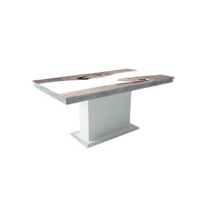   FLÓRA PLUSZ beton fehér bővíthető epoxy étkezőasztal festett üveglappal (san remo- fehér betéttel) 2 méretben  