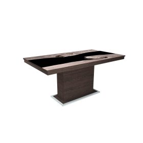   FLÓRA PLUSZ wenge bővíthető epoxy étkezőasztal festett üveglappal (san remo - fekete betéttel)