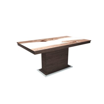   FLÓRA PLUSZ wenge bővíthető epoxy étkezőasztal festett üveglappal (sonoma - fehér betéttel)
