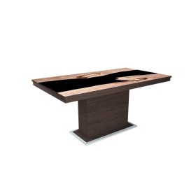   FLÓRA PLUSZ wenge bővíthető epoxy étkezőasztal festett üveglappal (sonoma - fekete betéttel)