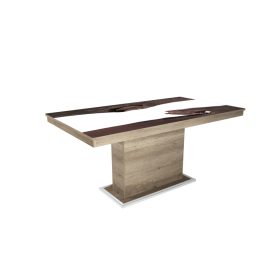   FLÓRA PLUSZ canyon tölgy bővíthető epoxy étkezőasztal festett üveglappal (iszap tölgy- fehér betéttel) 2 méretben