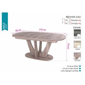   MAX bővíthető canterbury lekerekített étkezőasztal különleges lábbal 140-es méretben