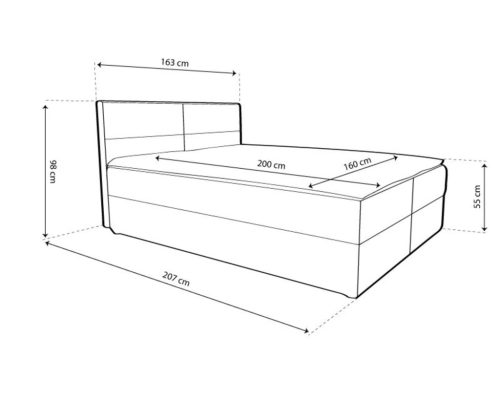 ATOS középszürke kárpitozott boxspring ágy 160*200