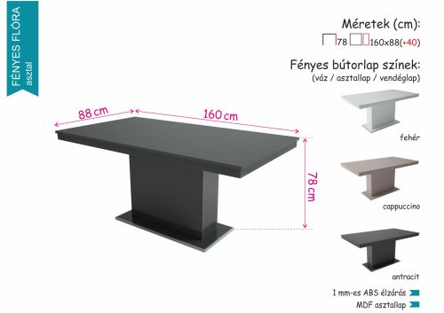 Magasfényű Flóra étkezőasztal Dexter székkel - étkezőgarnitúra