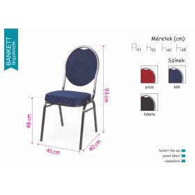   Bankett tárgyalószék fekete szövet, fém lábak, rakásolható