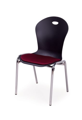 T3 bordó konferencia szék hajlított háttámlával, krómozott fém lábakkal, rakásolható