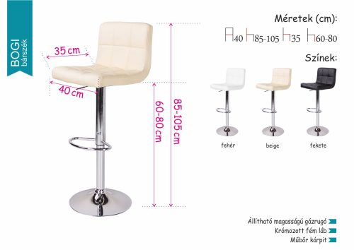 Bogi fekete bárszék krómozott lábbal műbőr kárpittal