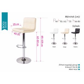 Bogi fehér bárszék krómozott lábbal műbőr kárpittal