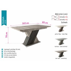 Diana 120-as asztal justus tölgy - iszap tölgy