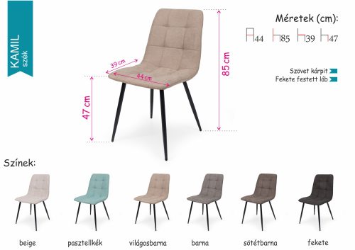 Kamil fekete szövetes szék