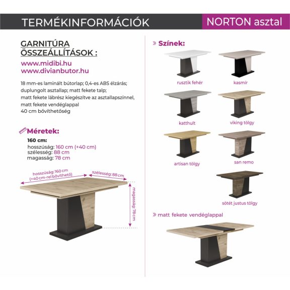 Norton kasmír étkezőasztal
