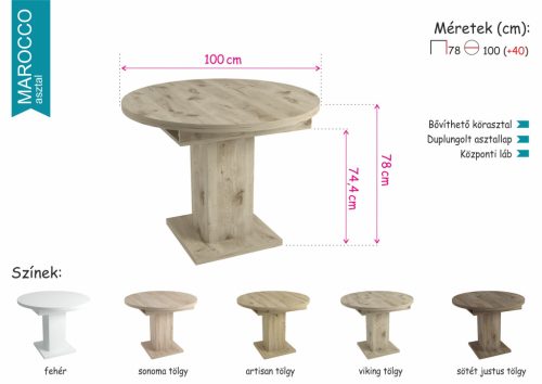 Marocco sonoma nyitható kör asztal